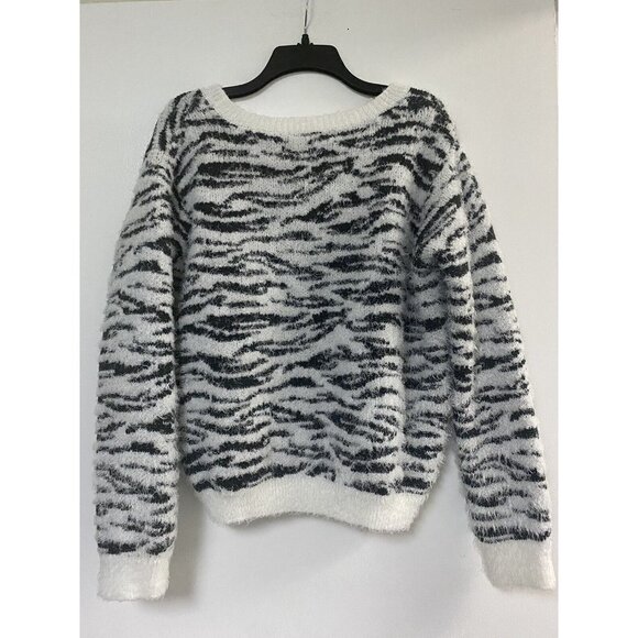 Mudd Juniors Women's White Grey Striped Long Sleeve Pullover Sweater Sz XL - Picture 2 of 7
